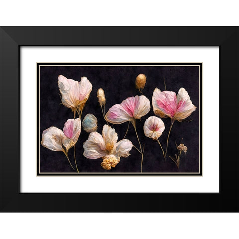 Gentle Pink Dry flowers Black Modern Wood Framed Art Print with Double Matting by Treechild