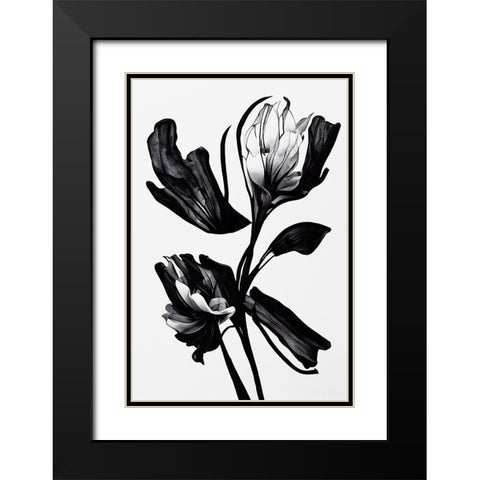 Black Flower Black Modern Wood Framed Art Print with Double Matting by Treechild