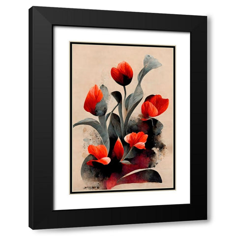 Red Tulips Black Modern Wood Framed Art Print with Double Matting by Treechild