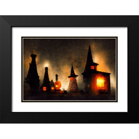 Village of the Witches Black Modern Wood Framed Art Print with Double Matting by Treechild