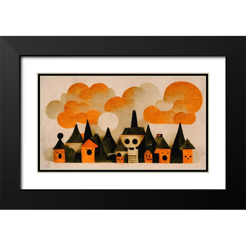 Spooky Wooky Village Black Modern Wood Framed Art Print with Double Matting by Treechild