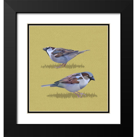 Sparrows Black Modern Wood Framed Art Print with Double Matting by Caballero, Franco