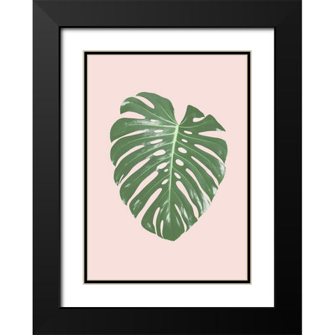 Monstera Leaf Blush Black Modern Wood Framed Art Print with Double Matting by Pienaar, Kathrin