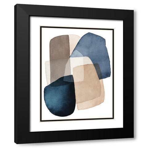 Blue Brown Blocks Black Modern Wood Framed Art Print with Double Matting by Pienaar, Kathrin