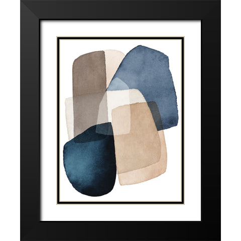 Blue Brown Blocks Black Modern Wood Framed Art Print with Double Matting by Pienaar, Kathrin