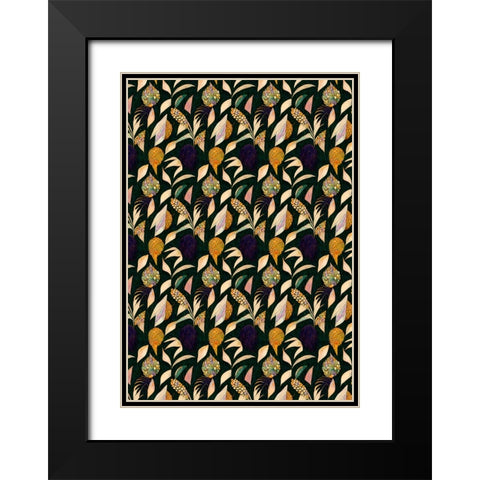 Leafs And Corn Pattern Black Modern Wood Framed Art Print with Double Matting by Treechild