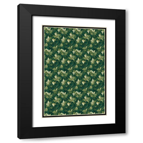 Green Leafs Pattern Black Modern Wood Framed Art Print with Double Matting by Treechild