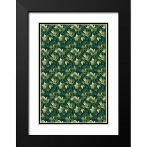 Green Leafs Pattern Black Modern Wood Framed Art Print with Double Matting by Treechild