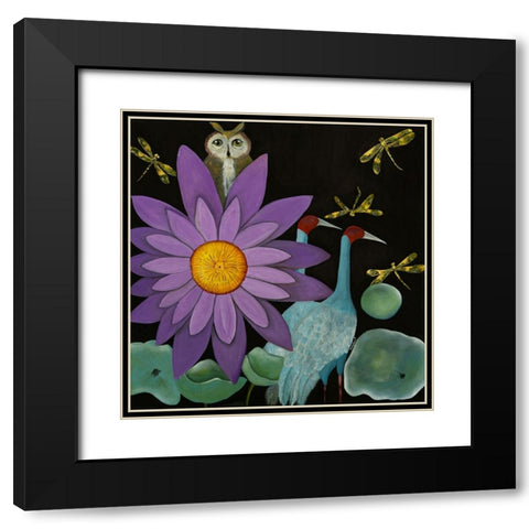 Lotus Black Modern Wood Framed Art Print with Double Matting by Ri, Isabelle