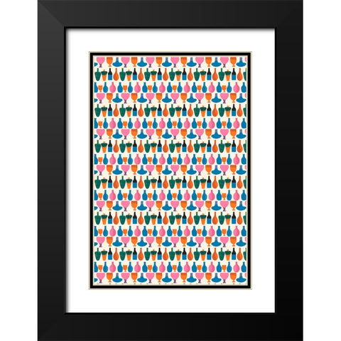 Kitchen Pattern Black Modern Wood Framed Art Print with Double Matting by Treechild