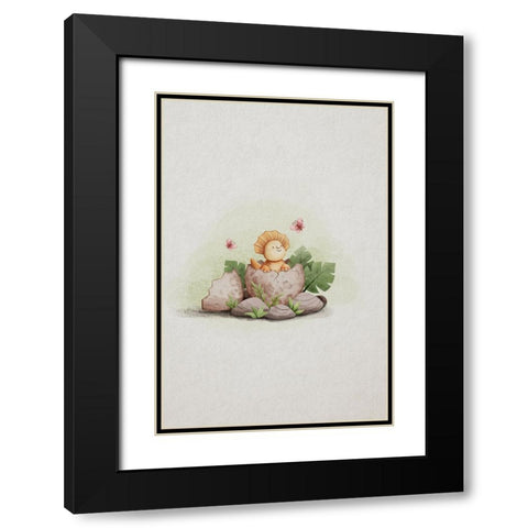 Kawaii Dinosaur Black Modern Wood Framed Art Print with Double Matting by Thai, Xuan