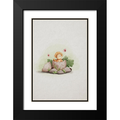 Kawaii Dinosaur Black Modern Wood Framed Art Print with Double Matting by Thai, Xuan