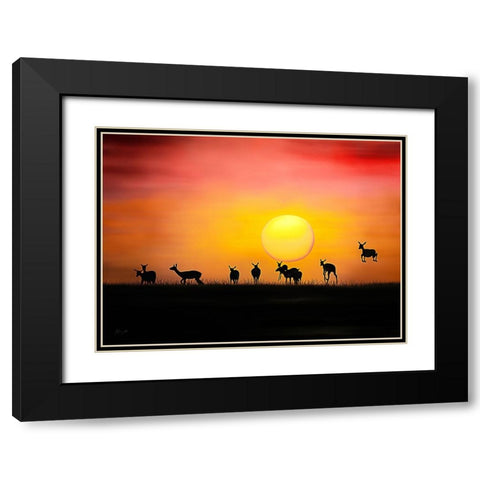 Impala Crepuscule Black Modern Wood Framed Art Print with Double Matting by Amihere, Lord