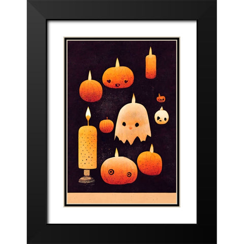 Candles - Pumpkins And A Ghost Black Modern Wood Framed Art Print with Double Matting by Treechild