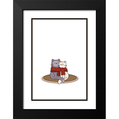 Cute Cat Couple Black Modern Wood Framed Art Print with Double Matting by Thai, Xuan