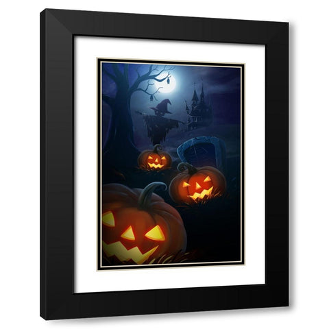 Pumpkin Night Black Modern Wood Framed Art Print with Double Matting by Thai, Xuan