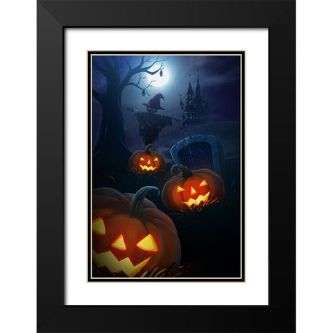 Pumpkin Night Black Modern Wood Framed Art Print with Double Matting by Thai, Xuan