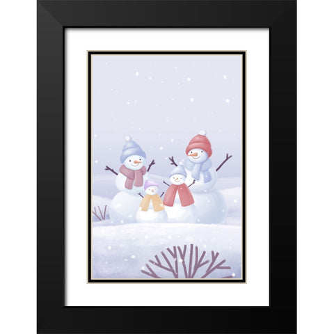 Snowman Family Black Modern Wood Framed Art Print with Double Matting by Thai, Xuan