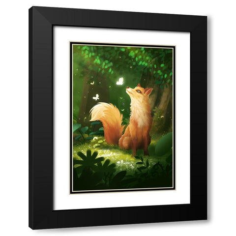 Dreamy Fox Black Modern Wood Framed Art Print with Double Matting by Thai, Xuan
