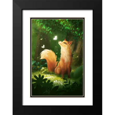 Dreamy Fox Black Modern Wood Framed Art Print with Double Matting by Thai, Xuan