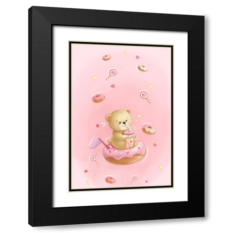 Teddy Bear and Donut cake Black Modern Wood Framed Art Print with Double Matting by Thai, Xuan