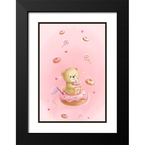 Teddy Bear and Donut cake Black Modern Wood Framed Art Print with Double Matting by Thai, Xuan