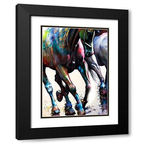 Galloping Black Modern Wood Framed Art Print with Double Matting by Day, Ruth