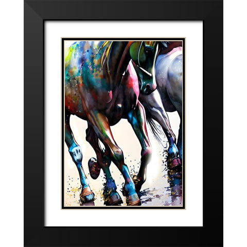 Galloping Black Modern Wood Framed Art Print with Double Matting by Day, Ruth