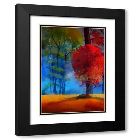 Flamboyant Red Tree Black Modern Wood Framed Art Print with Double Matting by Day, Ruth