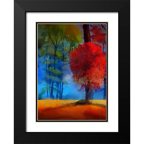 Flamboyant Red Tree Black Modern Wood Framed Art Print with Double Matting by Day, Ruth