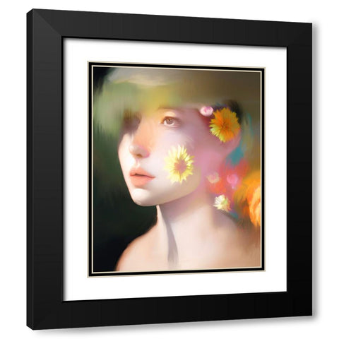 Willow with Flowers Black Modern Wood Framed Art Print with Double Matting by Day, Ruth