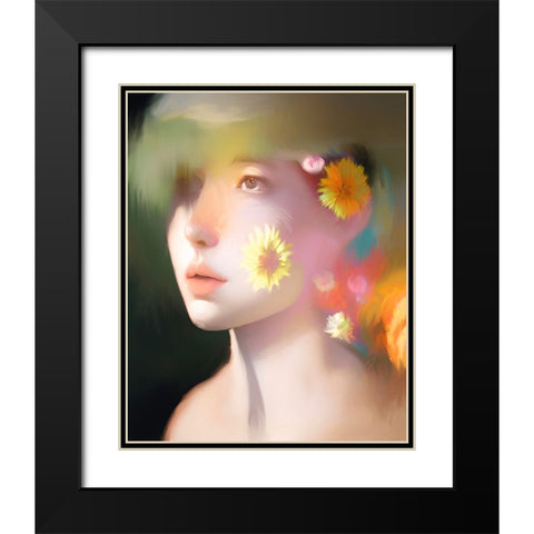 Willow with Flowers Black Modern Wood Framed Art Print with Double Matting by Day, Ruth