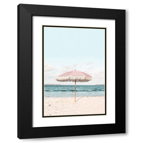 Pink Umbrella Black Modern Wood Framed Art Print with Double Matting by Pienaar, Kathrin