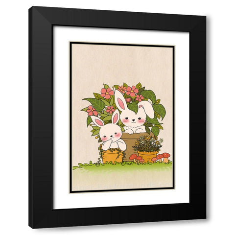 Couple Bunny Black Modern Wood Framed Art Print with Double Matting by Thai, Xuan