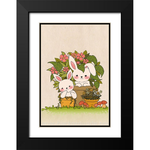 Couple Bunny Black Modern Wood Framed Art Print with Double Matting by Thai, Xuan