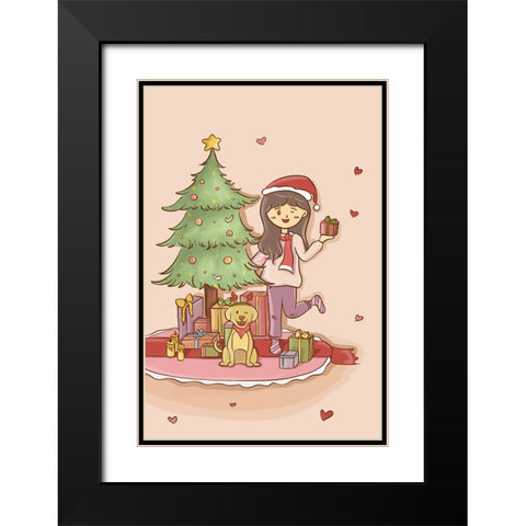 Warm Christmas Black Modern Wood Framed Art Print with Double Matting by Thai, Xuan
