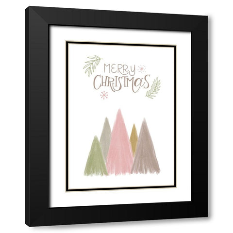 Merry Christmas Trees 1 Black Modern Wood Framed Art Print with Double Matting by N., Kristina