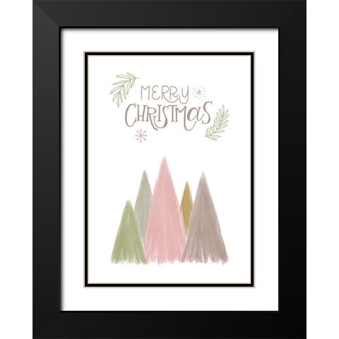 Merry Christmas Trees 1 Black Modern Wood Framed Art Print with Double Matting by N., Kristina