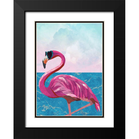 Flamingo goes to the beach Black Modern Wood Framed Art Print with Double Matting by Manovski, Sarah