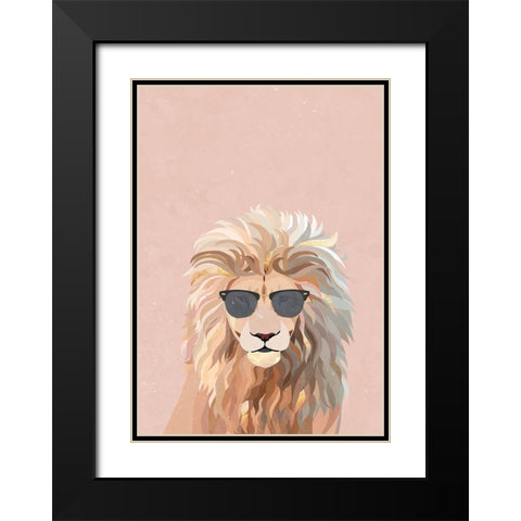 Cool cat lion Black Modern Wood Framed Art Print with Double Matting by Manovski, Sarah