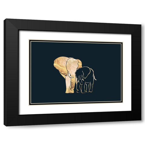 Black Gold Elephants 1 Black Modern Wood Framed Art Print with Double Matting by Manovski, Sarah