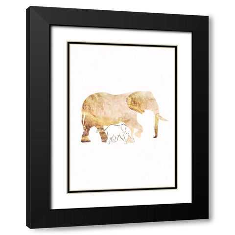 White Gold Elephants Black Modern Wood Framed Art Print with Double Matting by Manovski, Sarah