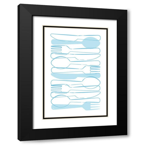 Blue Cutlery Black Modern Wood Framed Art Print with Double Matting by Martina