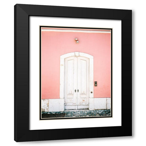 The white door Lisbon Black Modern Wood Framed Art Print with Double Matting by Zwart, Raisa