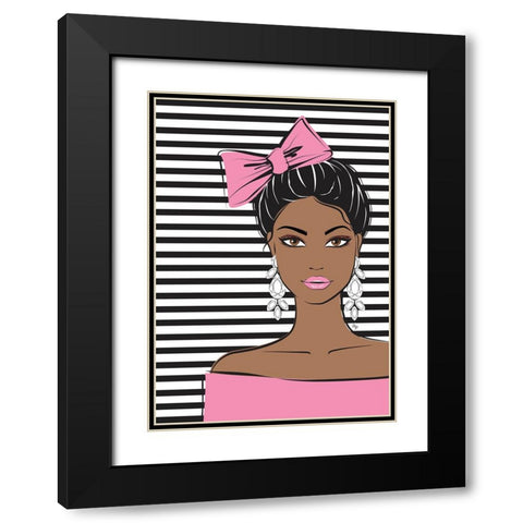 Bow Girl Dark Black Modern Wood Framed Art Print with Double Matting by Martina