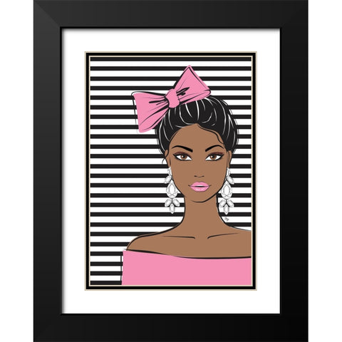 Bow Girl Dark Black Modern Wood Framed Art Print with Double Matting by Martina