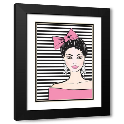 Bow Girl Black Modern Wood Framed Art Print with Double Matting by Martina