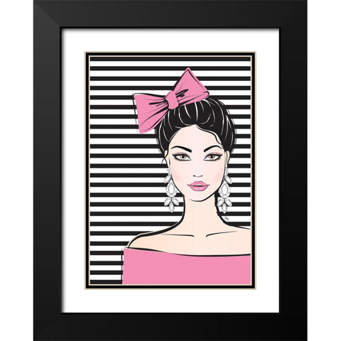 Bow Girl Black Modern Wood Framed Art Print with Double Matting by Martina