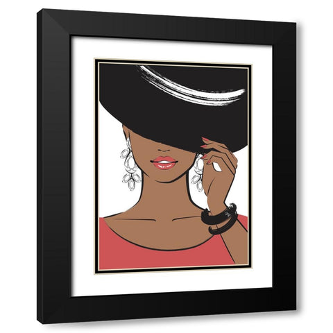 Hat Girl Dark Black Modern Wood Framed Art Print with Double Matting by Martina