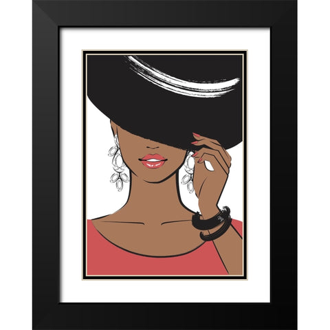 Hat Girl Dark Black Modern Wood Framed Art Print with Double Matting by Martina